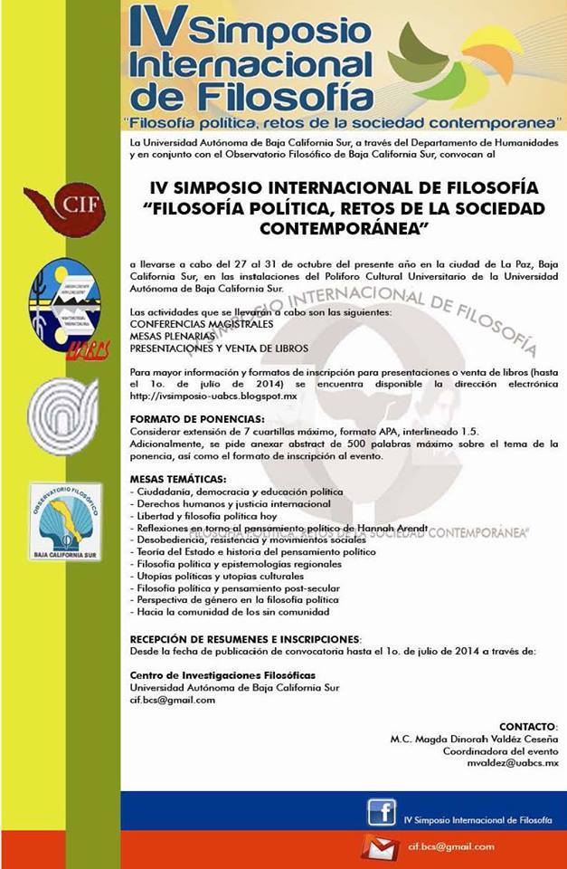 Convocatoria IV Simposio Internacional de Filosofía